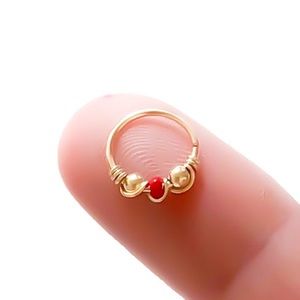 Red Beaded Nose/Septum Ring &/or Cartilage Tragus Helix Upper Ear Hoop Earring